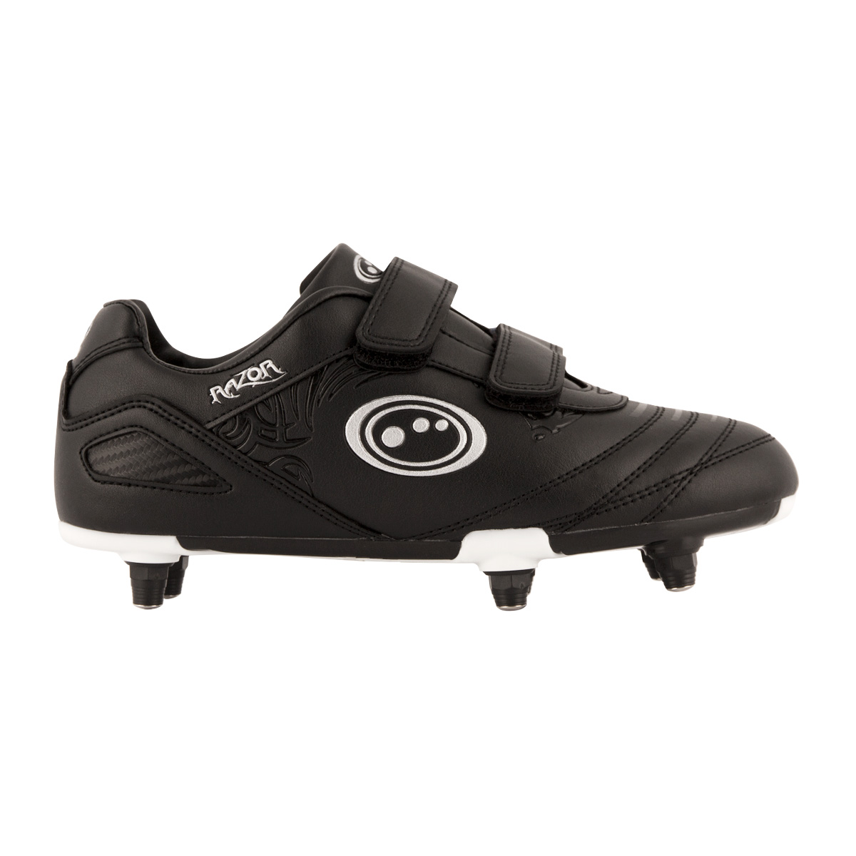 Optimum Kids Razor Velcro SG Rugby boots Black and Silver - Outstep Optimum Kids Razor Velcro SG Rugby boots Black and Silver - Outstep