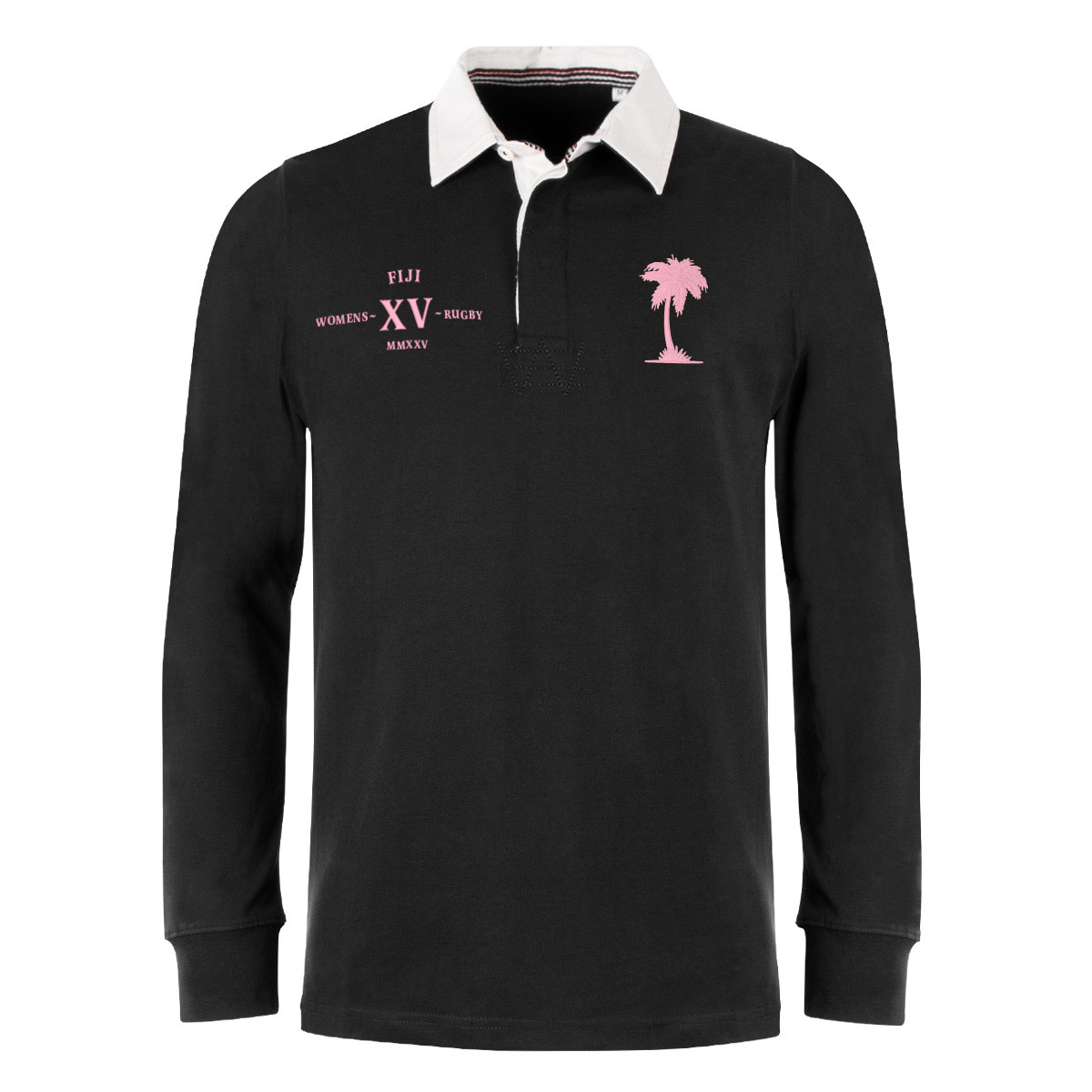 Womens World Cup Fiji Adults Classic Heavyweight Rugby Shirt Black - Front Womens World Cup Fiji Adults Classic Heavyweight Rugby Shirt Black - Front