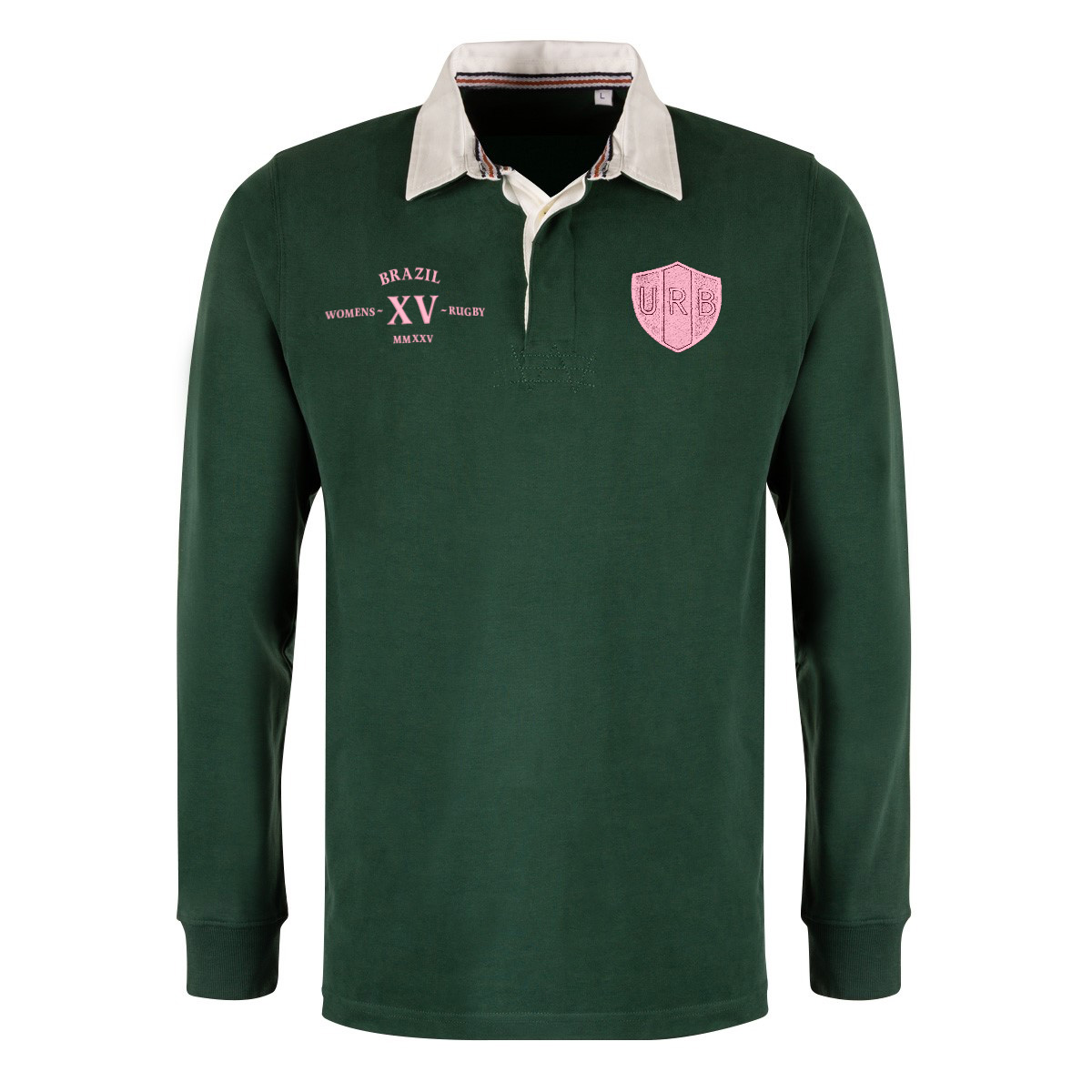 Womens World Cup Brazil Adults Classic Heavyweight Rugby Shirt Bottle Green - Front Womens World Cup Brazil Adults Classic Heavyweight Rugby Shirt Bottle Green - Front