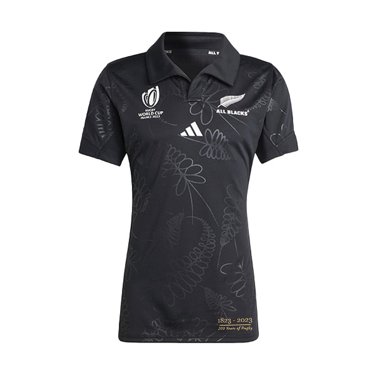 RWC 2023 Womens All Blacks 200 Years Of Rugby Home Rugby Shirt - Front RWC 2023 Womens All Blacks 200 Years Of Rugby Home Rugby Shirt - Front