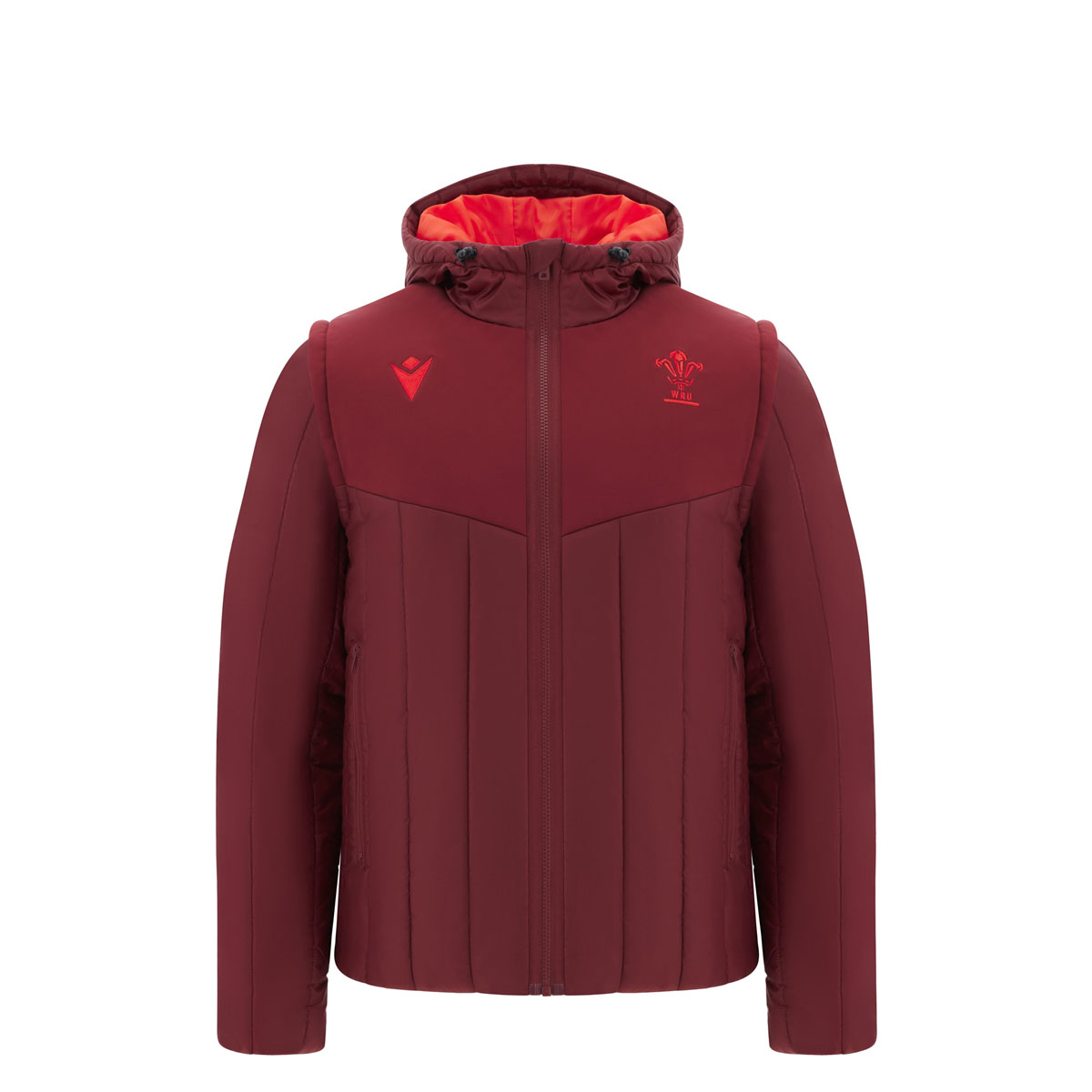 Wales Junior Travel Padded Bomber Jacket 25/26 Dark Red - Front